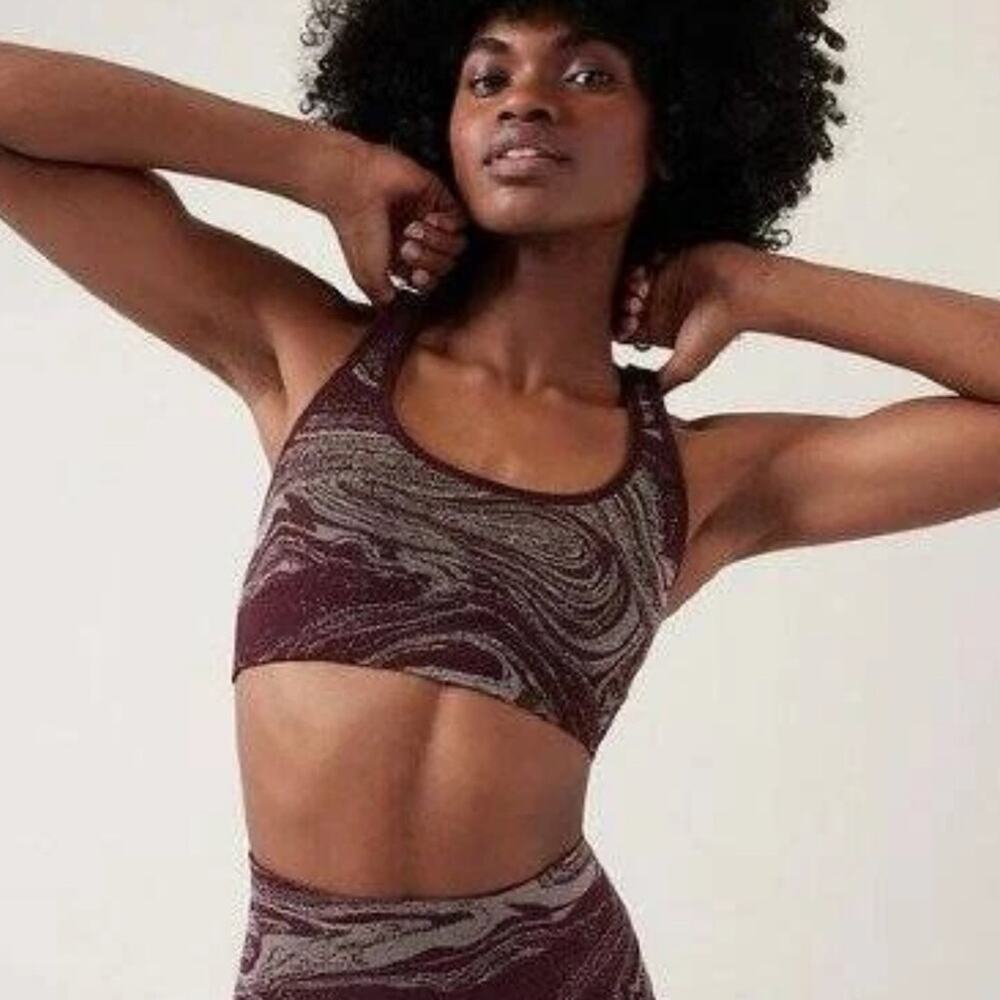 Athleta Spiced Cabernet Aurora Shine Cross Back Seamless Knit Sports Bra Size XS